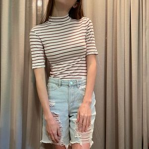 Striped high mock neck bodysuit